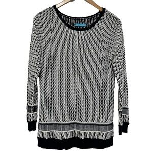 Alice + Olivia Dane Drop Shoulder Knit Sweater Black/White Size Small
